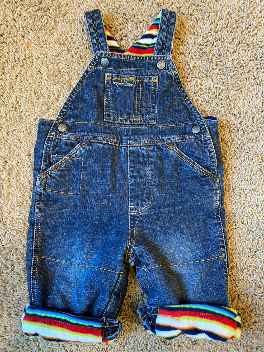 Vintage Baby Gap Overalls Fleece Lined Denim Infant Size 6-12 Months Farmer Bibs